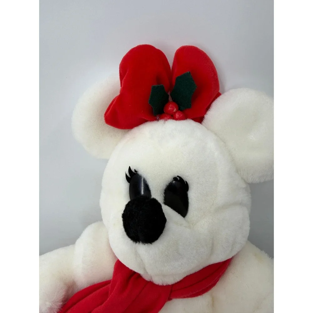 Disney Minnie Mouse Snowman Plush Holiday White Red Scarf Bow 15